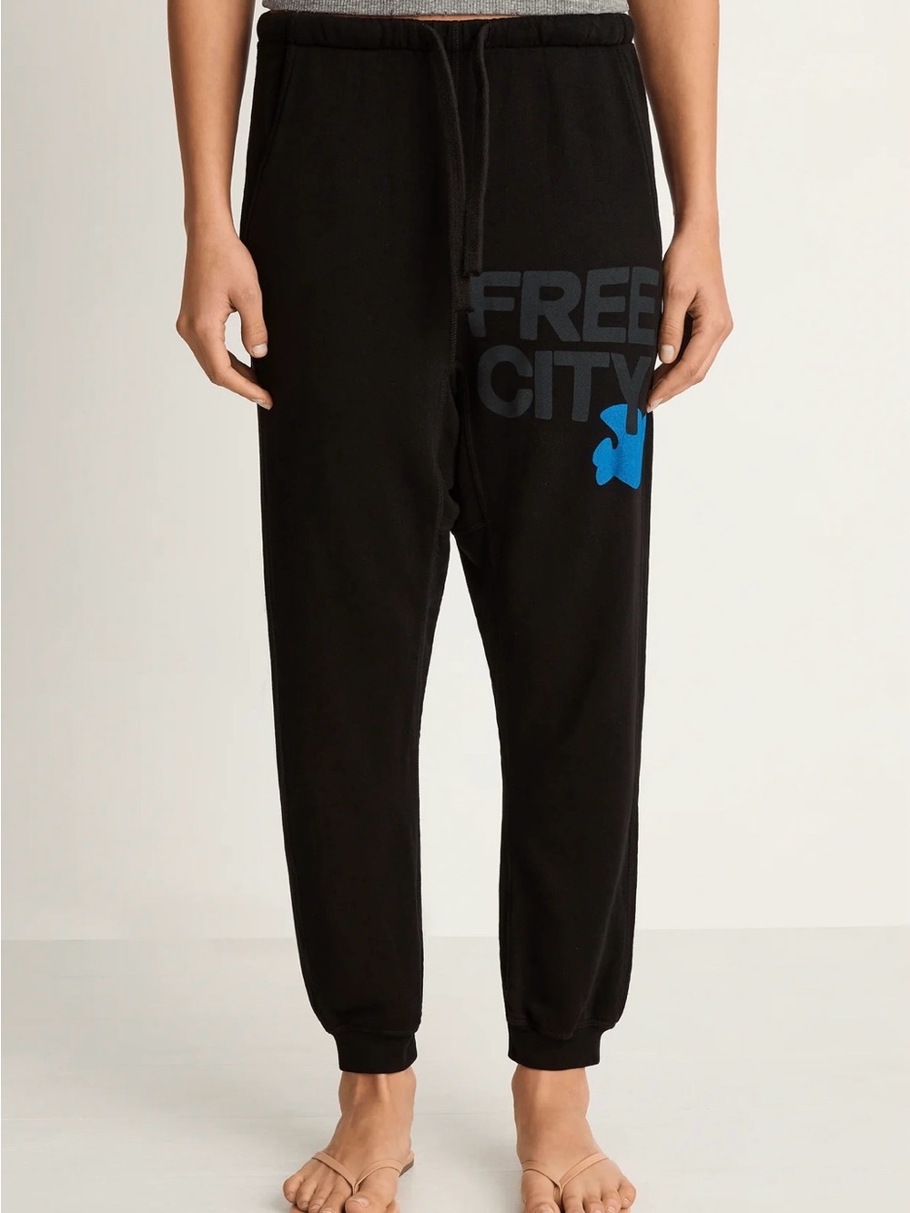 freecity Black Joggers with Blue Logo Accent